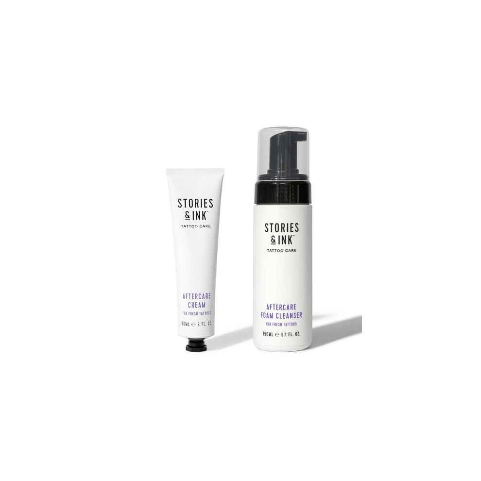 Stories & Ink Tattoo Aftercare Duo - 2-Step Routine For Fresh Tattoos, Contains: Cream & Foam Cleanser