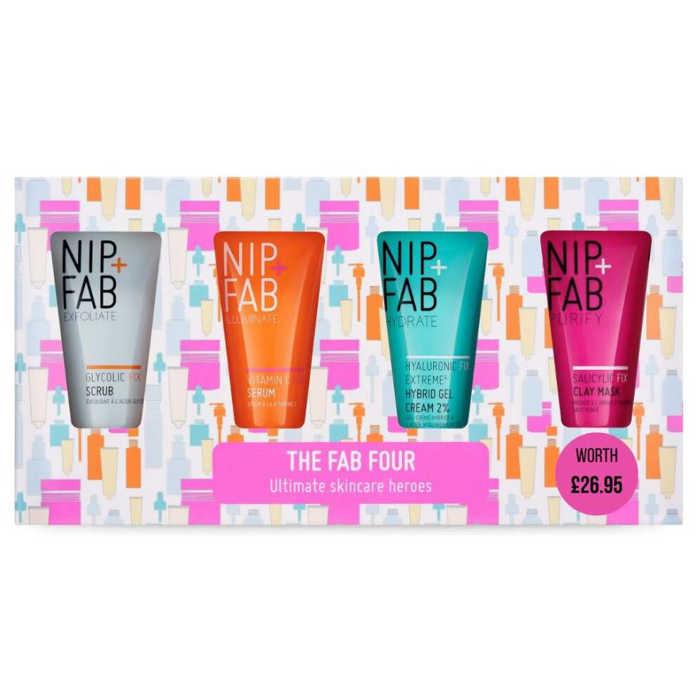 Nip + Fab The Fab Four Gift Set, Includes Bestselling Glycolic Scrub, Vitamin C Serum, Hyaluronic Hybrid Gel Cream and Salicylic Clay Mask, Perfect-image-OPC-PMXWDR2-NEW