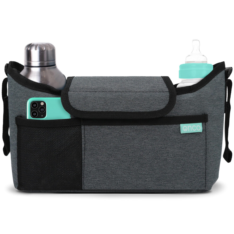 Pram Bag - Universal Pram Organiser Bag With Pram Cup Holder & Phone Pocket, Multifunctional Buggy Organiser, Must-Have Pram Accessories & Onco