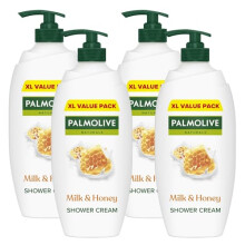 Palmolive Naturals Milk & Honey Shower Gel Cream 4x750ml, vitamin E body wash to nourish skin, leaves skin feeling soft, with plant-based almond milk,