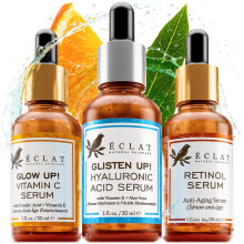 3 Vitamin C Face Serum, Retinol Serum for Face, Hyaluronic Acid - Skincare Trio Anti Aging to Reduce Fine Lines & Wrinkles and Restore Skin Vibrance