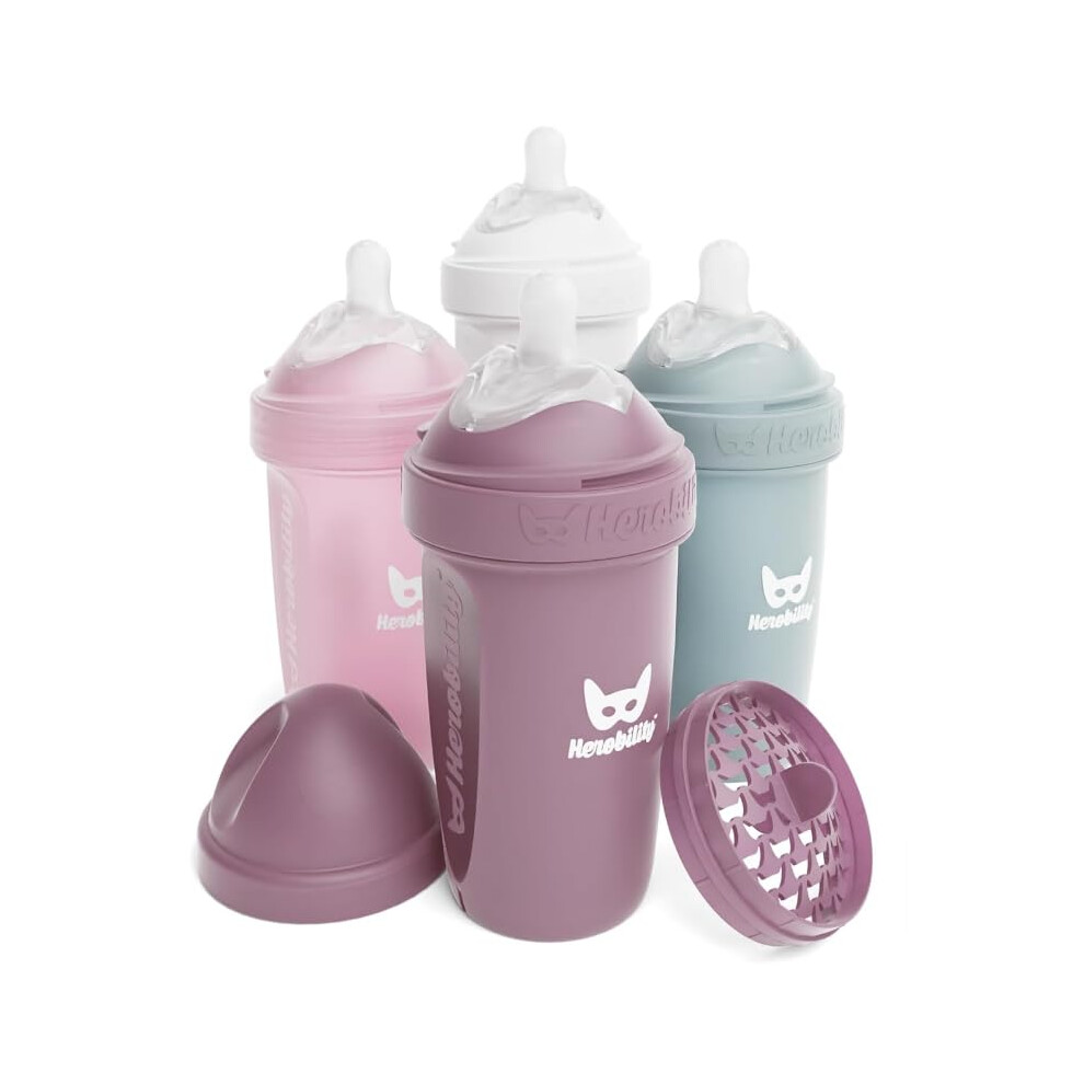 Double Anti-Colic Baby Bottles ? 8.5 Fl Oz/240Ml ? 4-Pack ? Multicolor ? Hawthorn Rose White/Gray/Pink Herobility