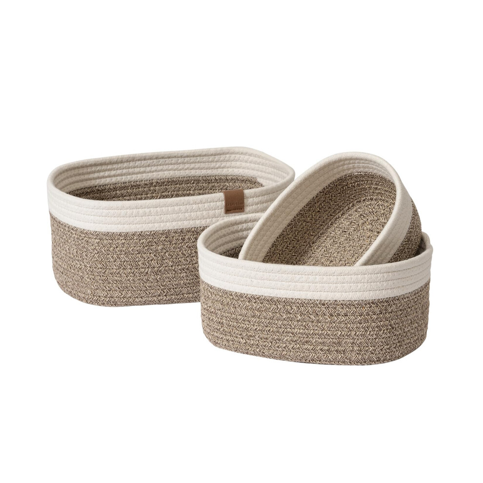 Rope Storage Baskets For Organizing, Small Cotton Woven Basket For Bathroom Shelf Nursery, Decorative Basket Organizer Bins Set Of 3, La Jolie Muse