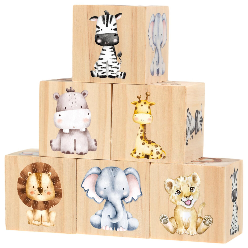 Kigley Girls 6 Pcs Nursery Decor For And Boys Nursery Decor Watercolor Shelf Decor For Bedroom Playroom Gifts (Safari Animals)