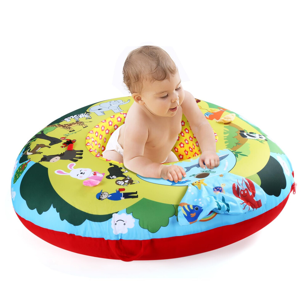 Cemirk Inflatable Baby Play Mat - Zoo Theme, Sit Me Up Baby Seat, and Interactive Baby Activity Center - Ages 0 Months and Up-image-OPC-PMXWFDS-NEW
