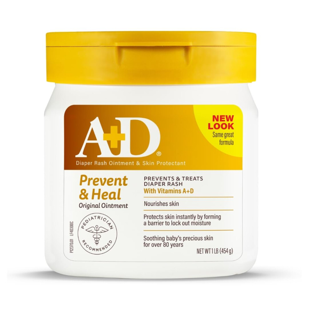 A+D Original Diaper Rash Ointment, Skin Protectant With Lanolin And Petrolatum, Seals Out Wetness, Helps Prevent Baby Diaper Rash, 1 Pound Jar. A&D