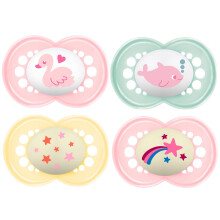 MAM Day & Night Silicone Dummy 16+, Set of 4, Including 2 Sterilised Transport Boxes