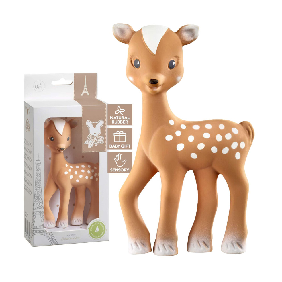 Sophie La Girafe Fanfan The Fawn Baby Teething Toy, 100% Natural Rubber Phthalate-Free Easy To Grip Baby Teether Suitable For Newborn Babies