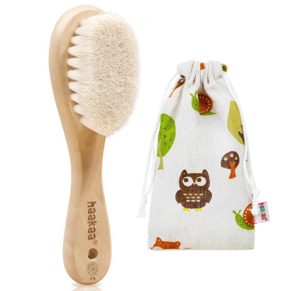 Wooden Baby Hair Brush For Newborns And Toddlers Baby Brush Natural Soft Goat Bristles Hairbrush, Ideal For Cradle Cap, Perfect Baby Registry Haakaa