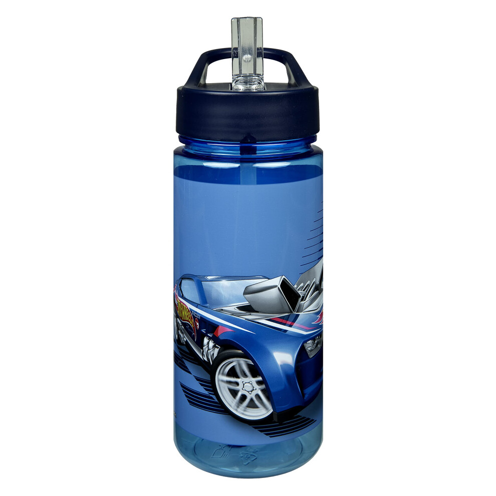Scooli Hot Wheels Drinking Bottle For Children With Motif - Plastic Water Bottle Bpa Free - Approx. 500 Ml Capacity - Integrated Straw - Ideal For School
