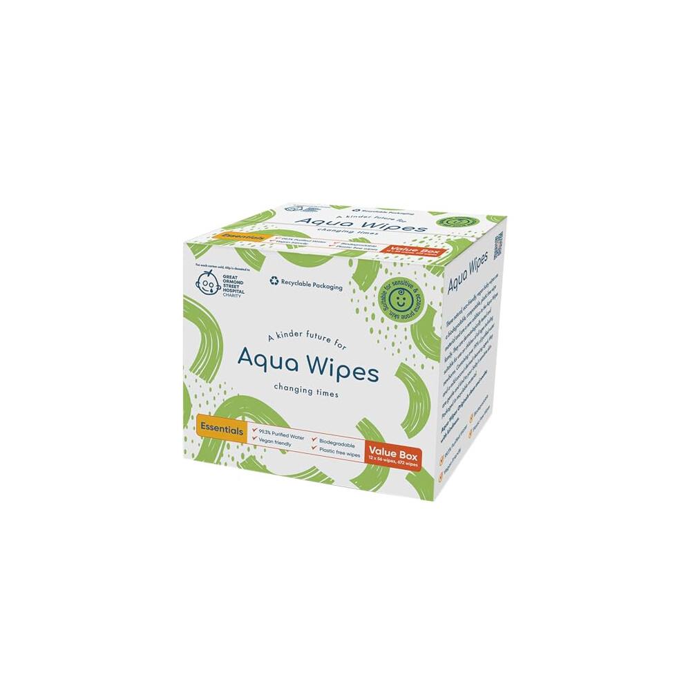 New Essentials Baby Wipes - Biodegradable And Plastic Free Sensitive Baby Wipes With 99.6% Purified Water. Suitable For Newborn Onwards Aqua Wipes