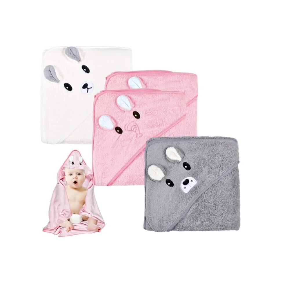 3Pack Baby Towels Hooded,80X80 Cm Baby Bath Towels,Hooded Towel Baby,Baby Bath Towel Baby Towel With Hood,Cute Baby Hooded Towel With Pattern Coral Forhome