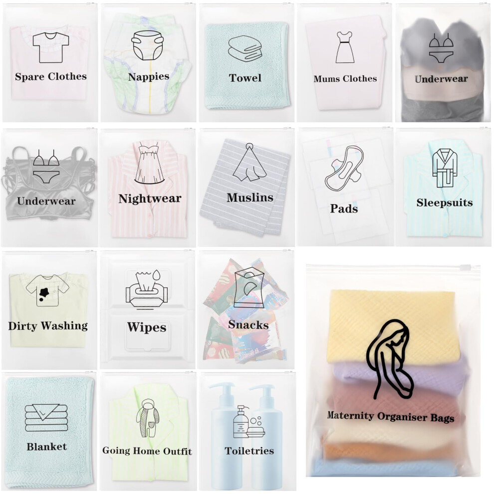 Lanjue 20 Pcs Baby Hospital Maternity Organiser Bags, 38 * 28Cm Reusable Plastic Ziplock Hospital Bags Maternity Essentials Travel Clothes Storage Bags For