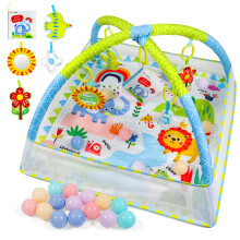 Dr.Rapeti Baby Play Mat, Activity Baby Play Gym with Arch, Playmats & Floor Gyms, Detachable Mirror, Soft Book and Balls Toys, Thick Non Toxic