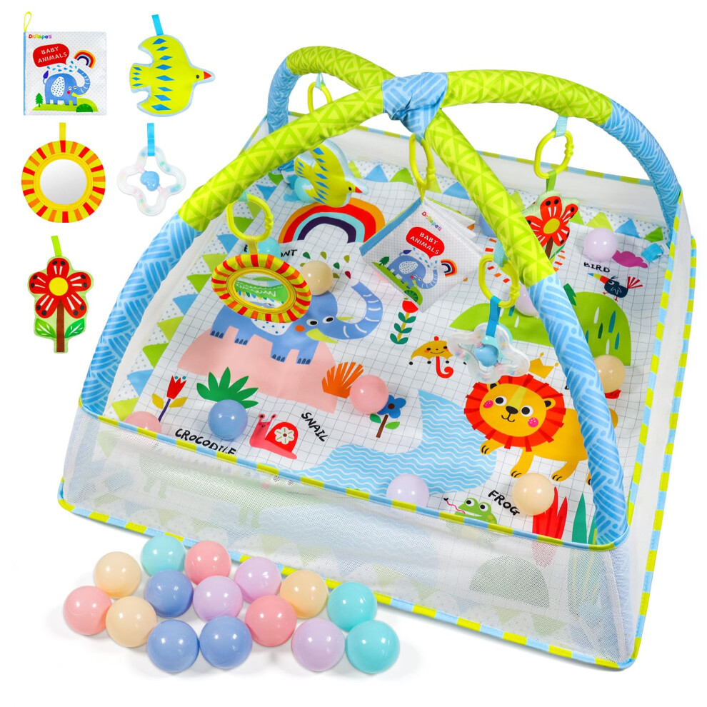 Dr.Rapeti Baby Play Mat, Activity Baby Play Gym with Arch, Playmats & Floor Gyms, Detachable Mirror, Soft Book and Balls Toys, Thick Non Toxic-image-OPC-PMXWGKB-NEW