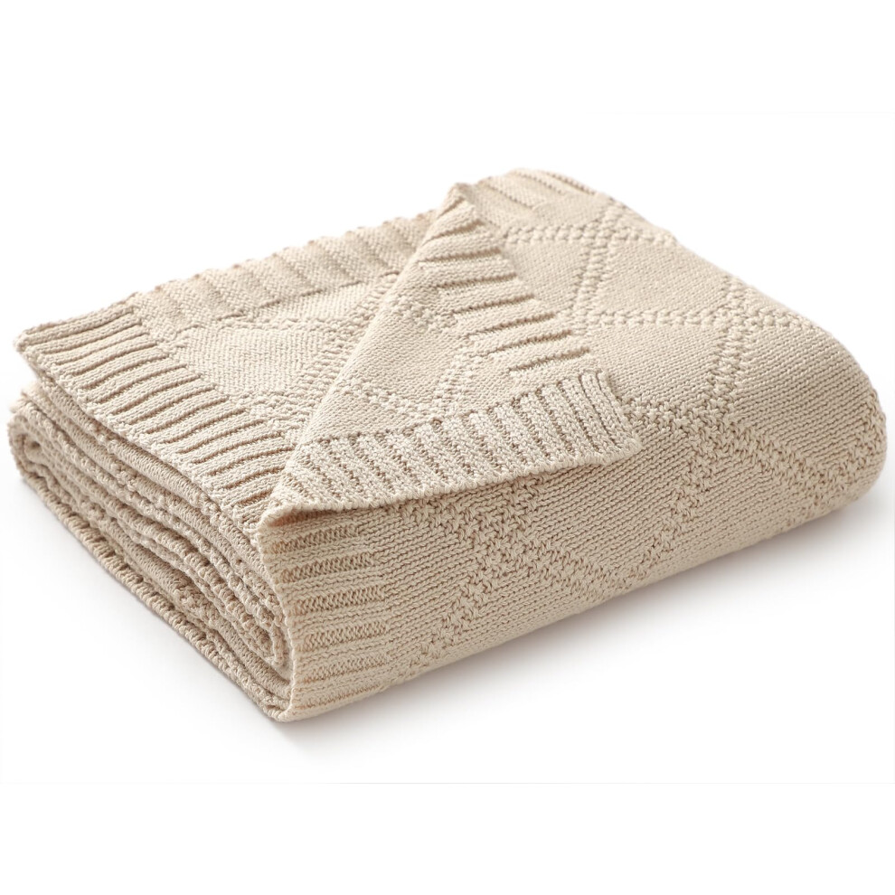 Hadetoto Baby Blanket Soft 100% Cotton Knitted Baby Cellular Blanket For Newborn Boy Girls - Beige