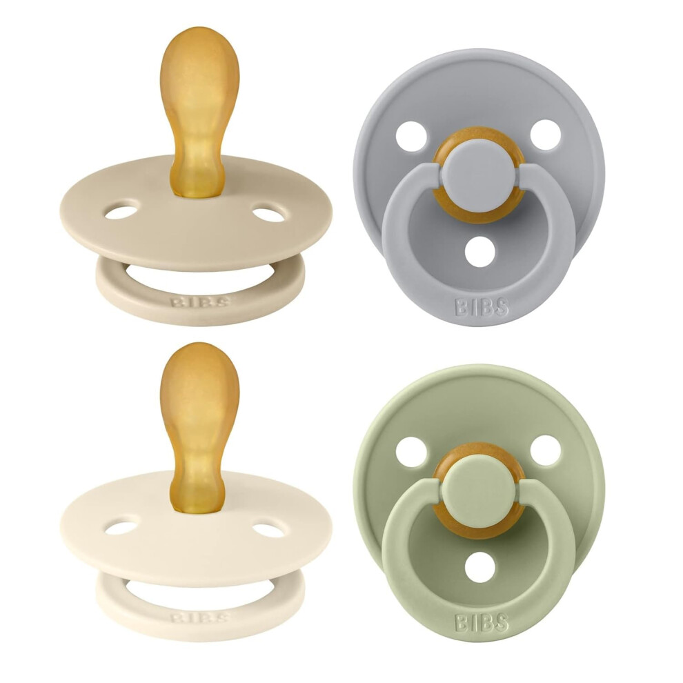 Bibs Colour Symmetrical Soother 4-Pack, Bpa Free Dummy Pacifier, Symmetrical Nipple. Natural Rubber Latex, Made In Denmark. 6-18 Months (Pack Of 4),