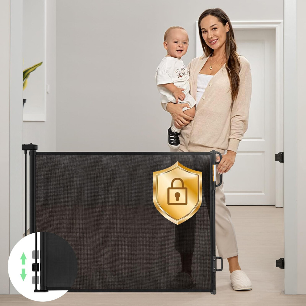 Retractable Baby Gate, Mesh Baby Gate Or Mesh Dog Gate, 33" Tall,Extends Up To 55" Wide, Child Safety Gate For Doorways, Stairs, Hallways, Momcozy