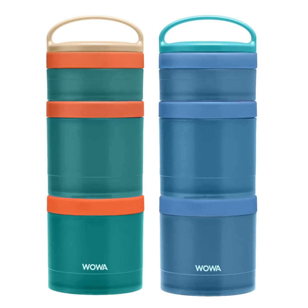Wowa Kids Snack Box 2 Pack With Compartments Stackable Design, Organise Snacks For School, Traveling, Days Out - Fits In Diaper Bags, Lunch Bags &