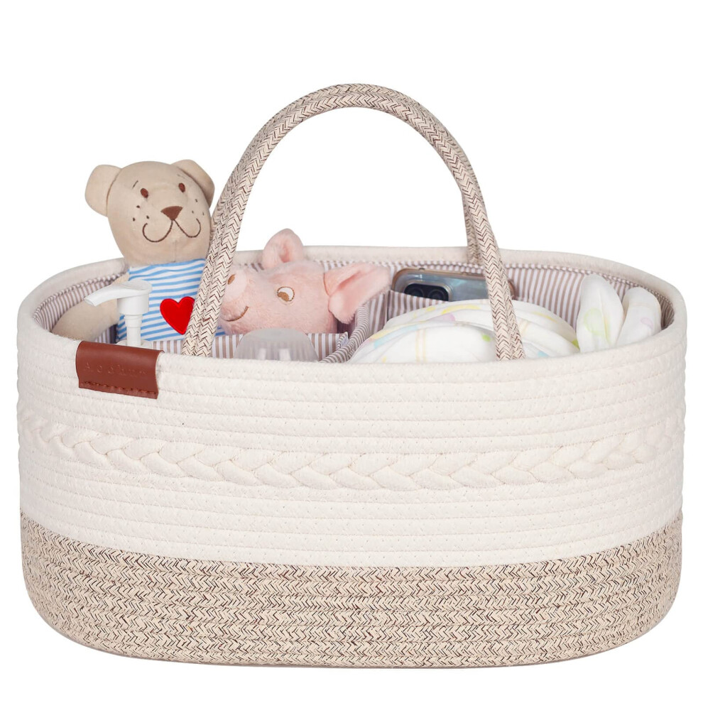 Aoohun Nappy Caddy Organiser, Baby Diaper Basket Changing Bag Newborn Shower Gifts Basket, Neutral Brown-image-OPC-PMXWH85-NEW