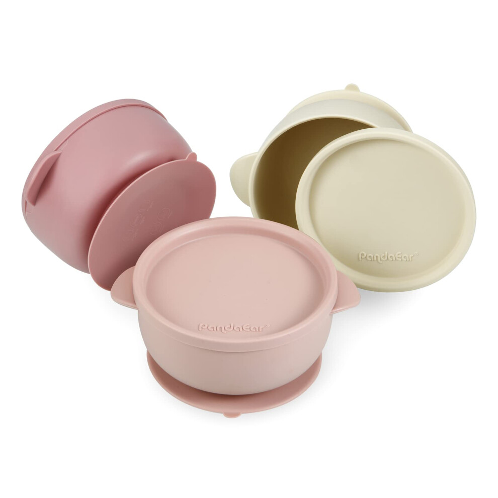 Pandaear 3 Pack Silicone Baby Bowls With Suction| Leak-Proof Stay Put Silicone Bowls With Lids For Babies Kids Toddlers Infants| Food Grade Soft Safe