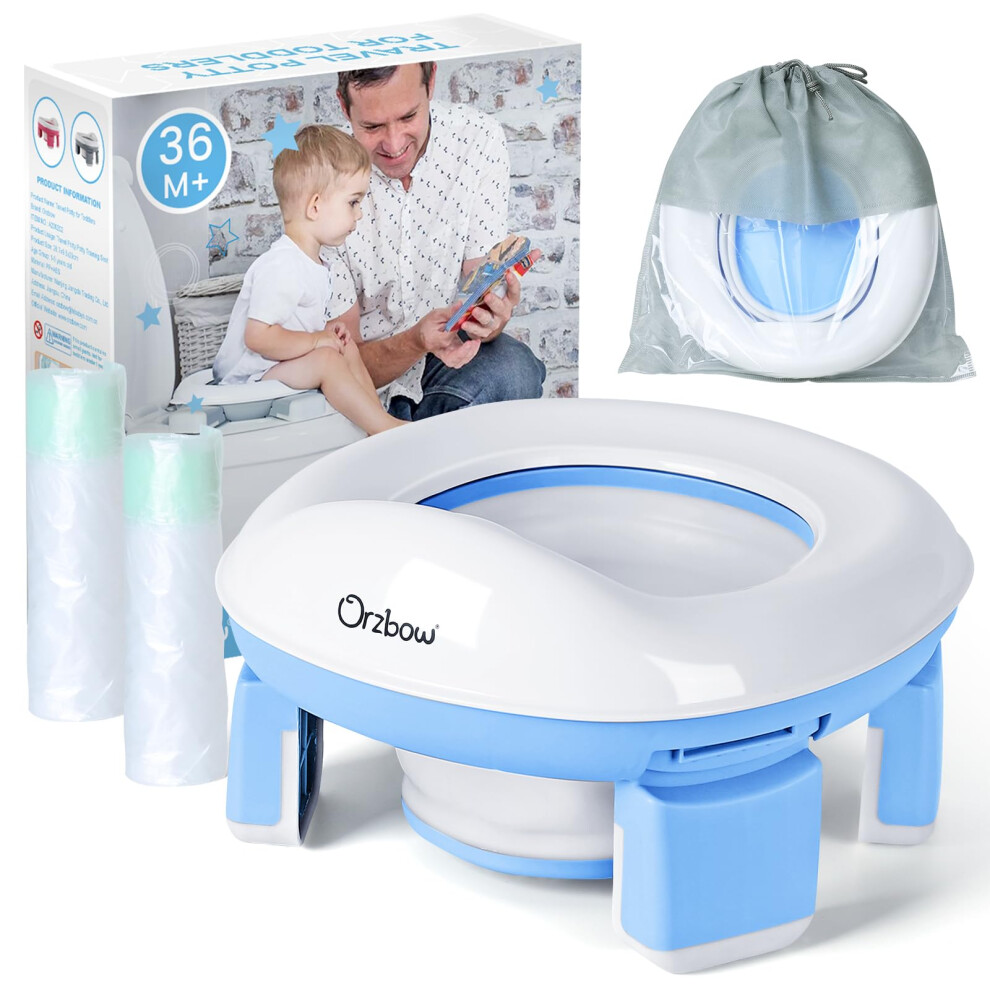 Orzbow Travel Potty For Toddlers,Portable Potty Training Toilet Seat With 4 Legs,Foldable Kids Toilet Seat With 40Pcs Potty Bags,Detachable Carry Baby