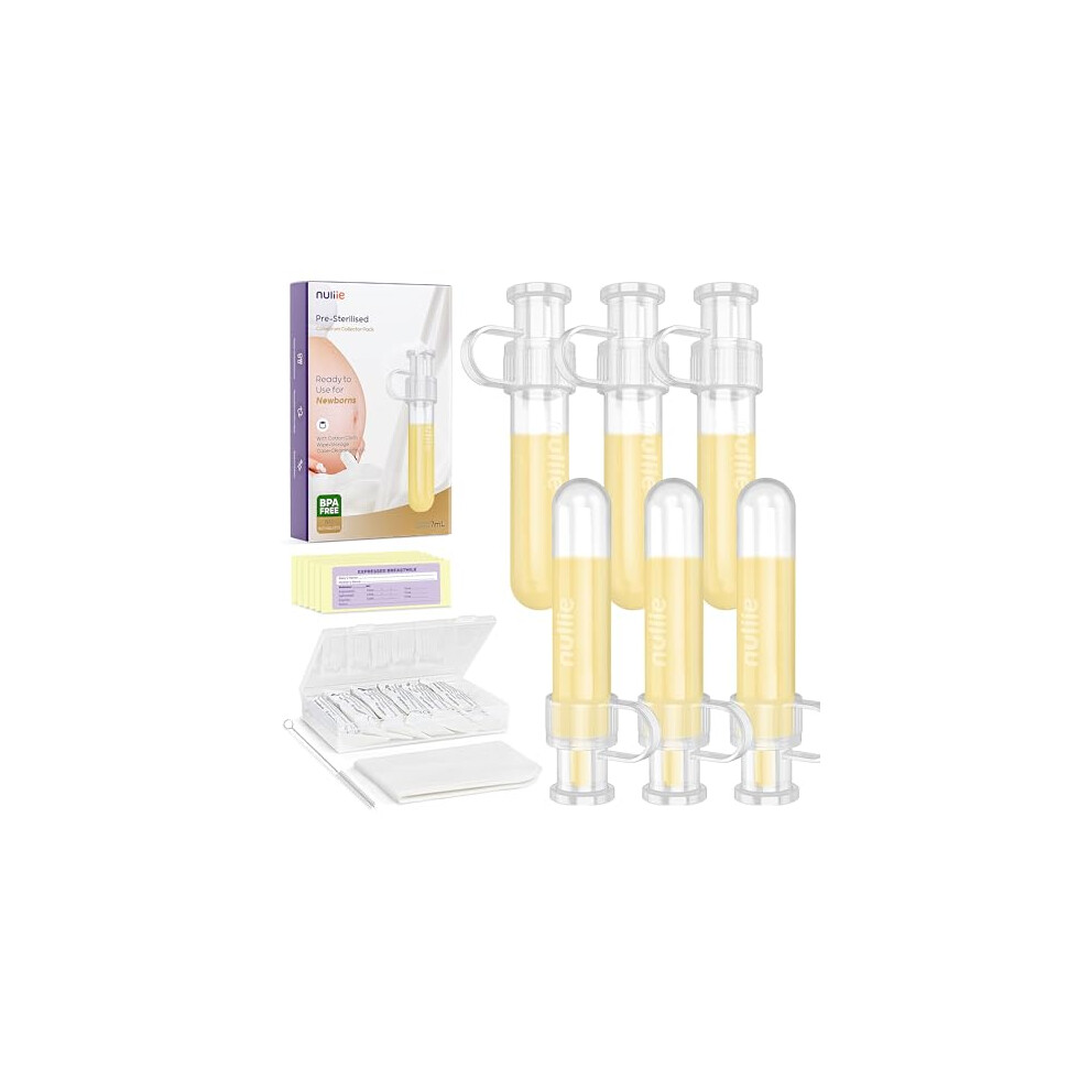 Nuliie Colostrum Collector Kit 7Ml/6Pcs, Leakproof, Reusable Breast Milk Collector, Heat & Freezer Resistant, Bpa-Free, With Cotton Cloth Wipe,