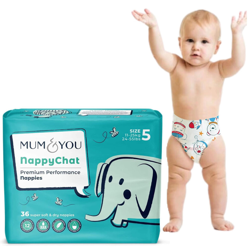 Mum & You Eco Friendly Baby Nappies, Size 5 Nappies (11-25 KG), 36 Count, Dermatologically Tested Nappy with 12-Hr Leak Protection Wetness Indicator,-image-OPC-PMXWHQD-NEW