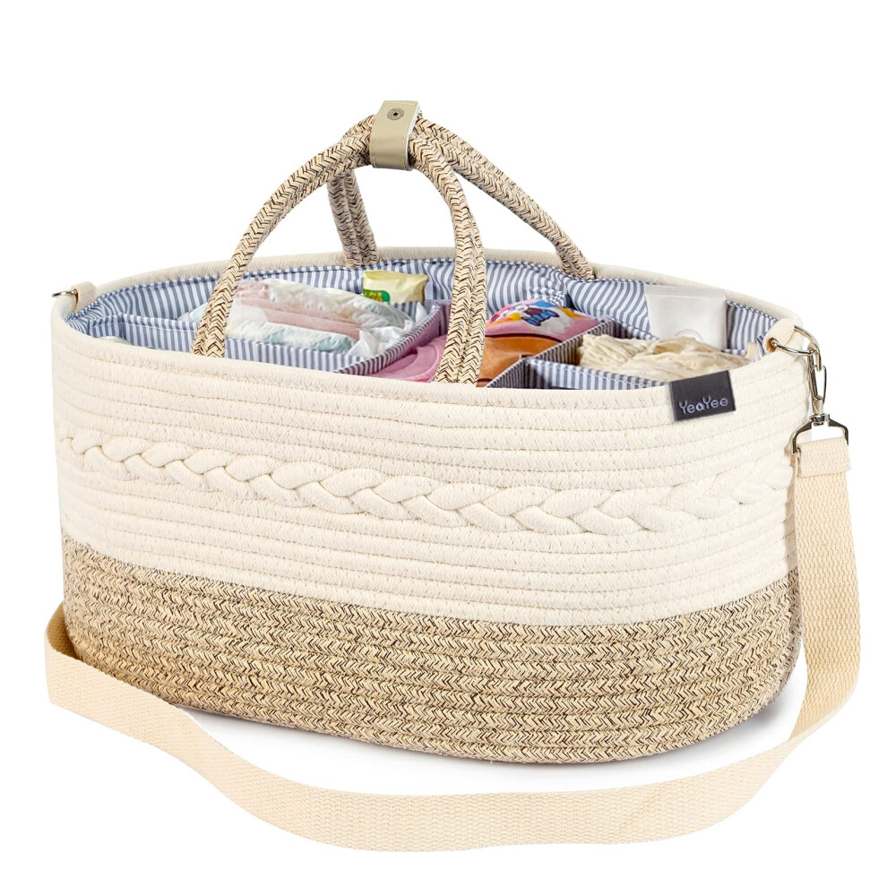 Yeayee Nappy Caddy,Baby Diaper Caddy Organizer,Large,5 Grids,8 Pockets, Shoulder Strap Portable Nursery Storage Basket With 2 Changeable