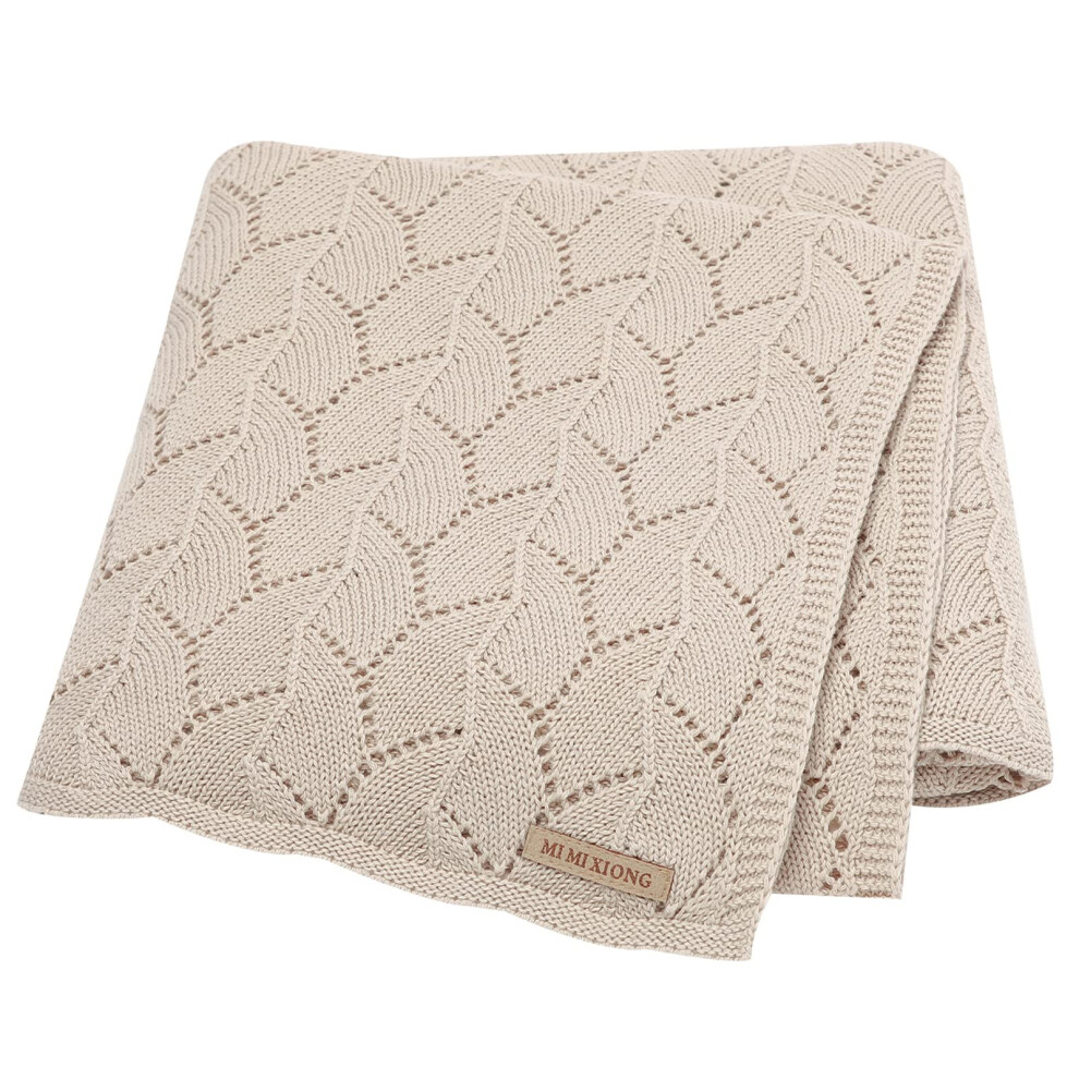 Lawkul Cellular Blanket Baby 100% Cotton Knitted Soft Knit Crochet Blankets For Newborn Boy Girls Toddler 100X80cm Beige