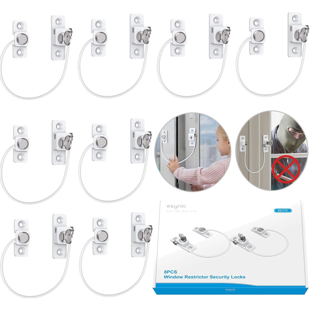 8Pack Durable Window Locks Child Safety 185Mm/7.3 Inch Wire Long Window Restrictor For Upvc Window Safety Restrictors With Key Relieable Window Esynic