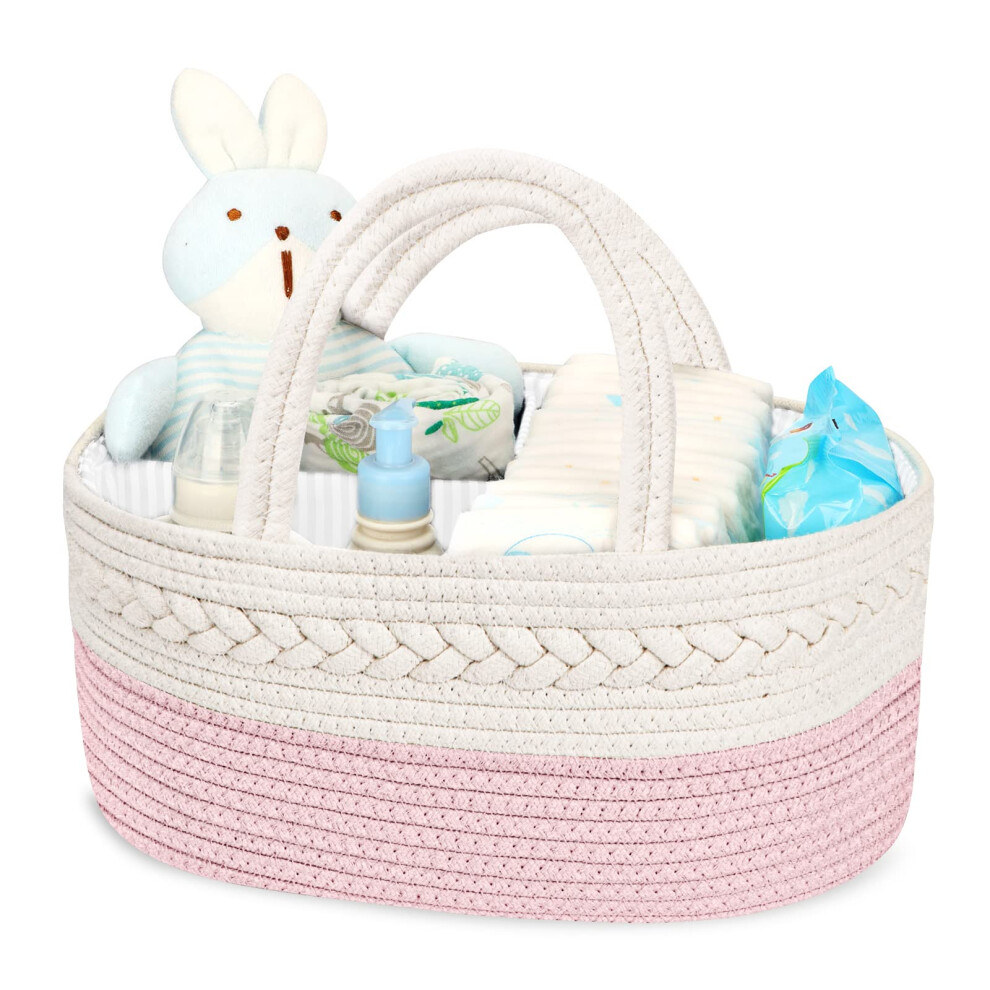 Maliton Nappy Caddy?Cotton Rope Newborn Essentials?Sturdy Portable Nursery Baby Caddy Storage Basket With Removable Compartments?Nappy Organiser As