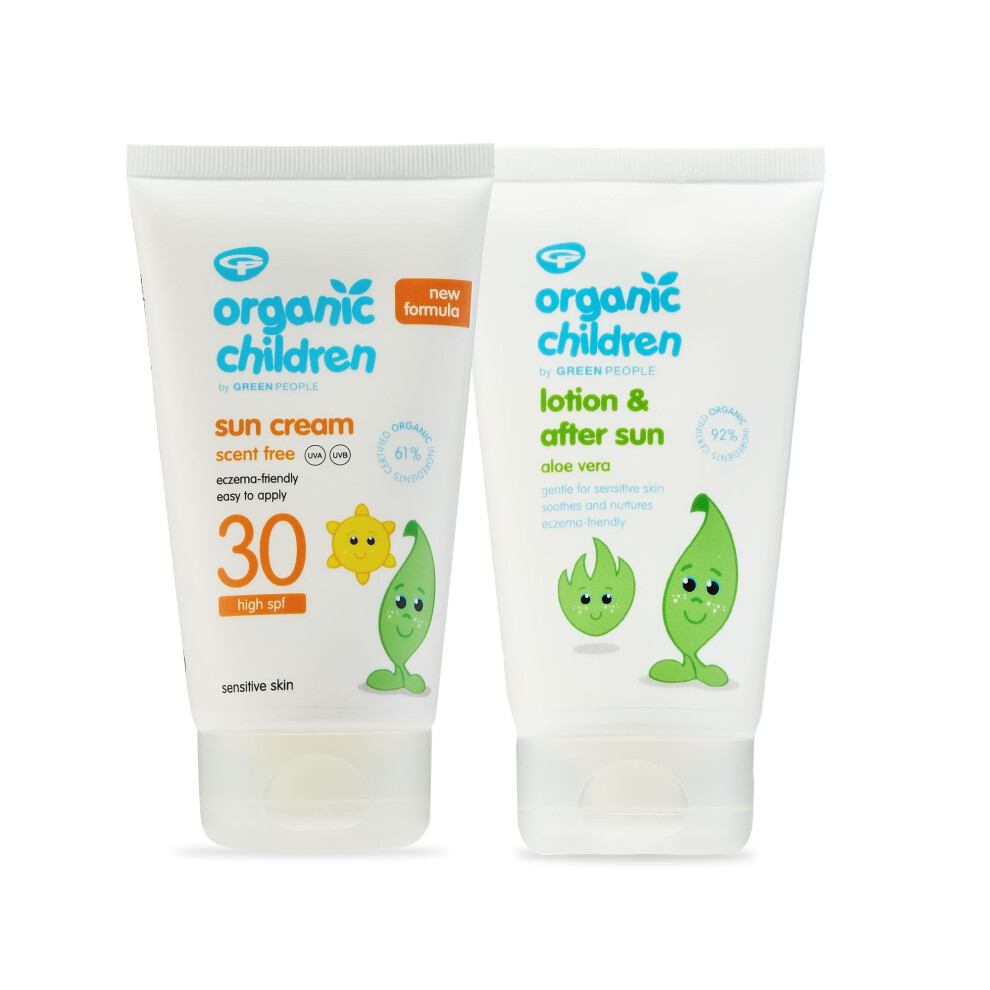 People Organic Children Sun Spf30 + After Sun Bundle 2X150ml | Natural, Organic Sunscreen For Kids | Eczema Friendly, Sensitive Skin, Green/Cream Greenpeople