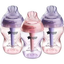 Tommee Tippee Advanced Anti-Colic Baby Bottle, 260ml, Slow-Flow Breast-Like Teat for a Natural Latch, Triple-Vented Anti-Colic Wand, Pack of 3,