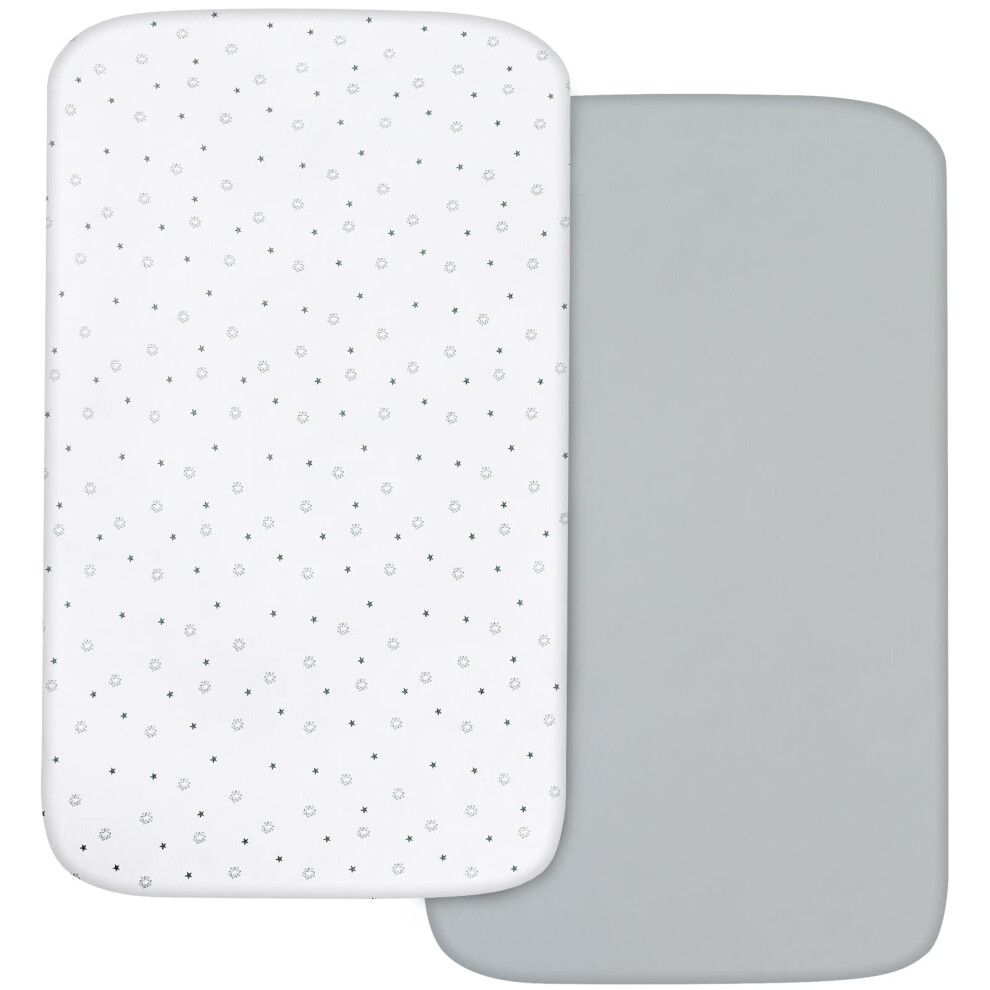 Next To Me Crib Sheets Fitted 83X50cm, Baby Bedside Crib Sheets 2 Pack, Ultra Soft, & Star Grey/White Springspirit