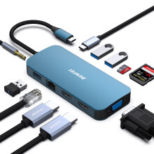BENFEI 11-in-1 USB C MST Laptop Docking Station with Silicone Woven Design Cable, USB-C to 2*HDMI/1*VGA, to 3*USB 3.0/SD/TF Card Reader/Ethernet/100W