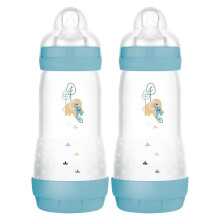 MAM Easy Start Anti-Colic Baby Bottles | 2 Pack (2 x 320ml) | Self-Sterlising | Fast Flow MAM Teats Size 3 | Baby Accessories | Blue (Various Designs)