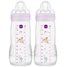 MAM Easy Active Bottles | 2 Pack (2 x 330ml) | Fast Flow MAM Teats Size 3 | Baby Accessories | Pink (Various Designs)