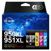Uniwork Compatible ink cartridge to replace HP 950XL 951XL for Officejet Pro 251dw 276dw 8100 8600 8610 8615 8620 8640 (1 black, 1 cyan, 1 magenta, 1