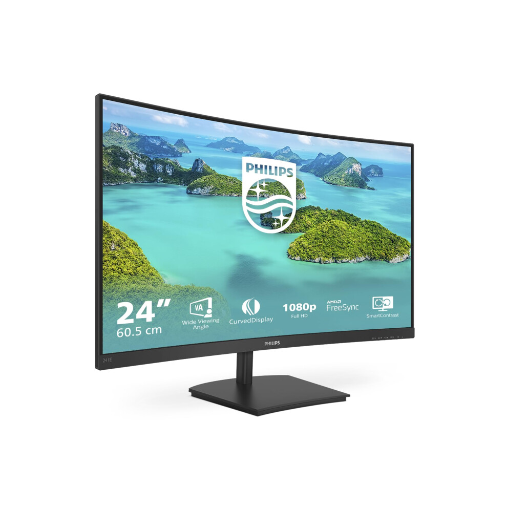 Philips Monitors Philips 241E1sc - 24 Inch Fhd Curved Monitor, 75Hz, Va, 4Ms, Amd Freesync, Smartimage, Lowblue Mode (1920 X 1080, 250 Cd/M?, Hdmi/Vga)