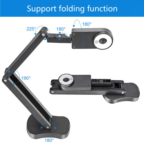 Kitchbai Visualiser Classroom, USB Document Camera for teaching 4K with 3-Level LED Light, Image Invert Function, Fold, Dual Microphones for Mac OS, 2