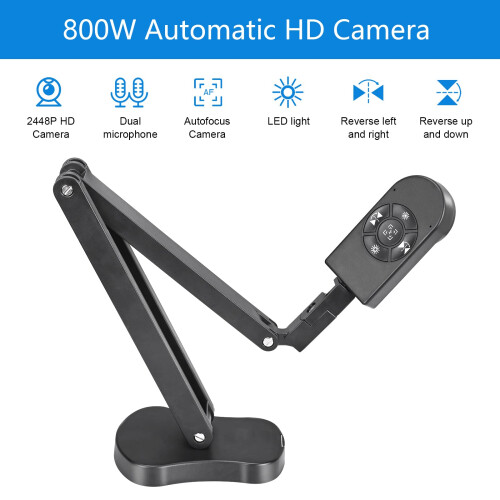 Kitchbai Visualiser Classroom, USB Document Camera for teaching 4K with 3-Level LED Light, Image Invert Function, Fold, Dual Microphones for Mac OS, 1