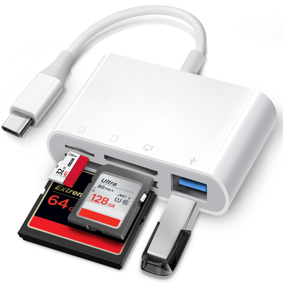 Usb C Sd Card Reader, Chiaopio 4 In 1 Usb-C To Sd Memory Card Adapter With Compactflash/Cf/Sd/Microsd & Usb 4 Port Compatible With Iphone 15 Ipad Mac 8000002465373