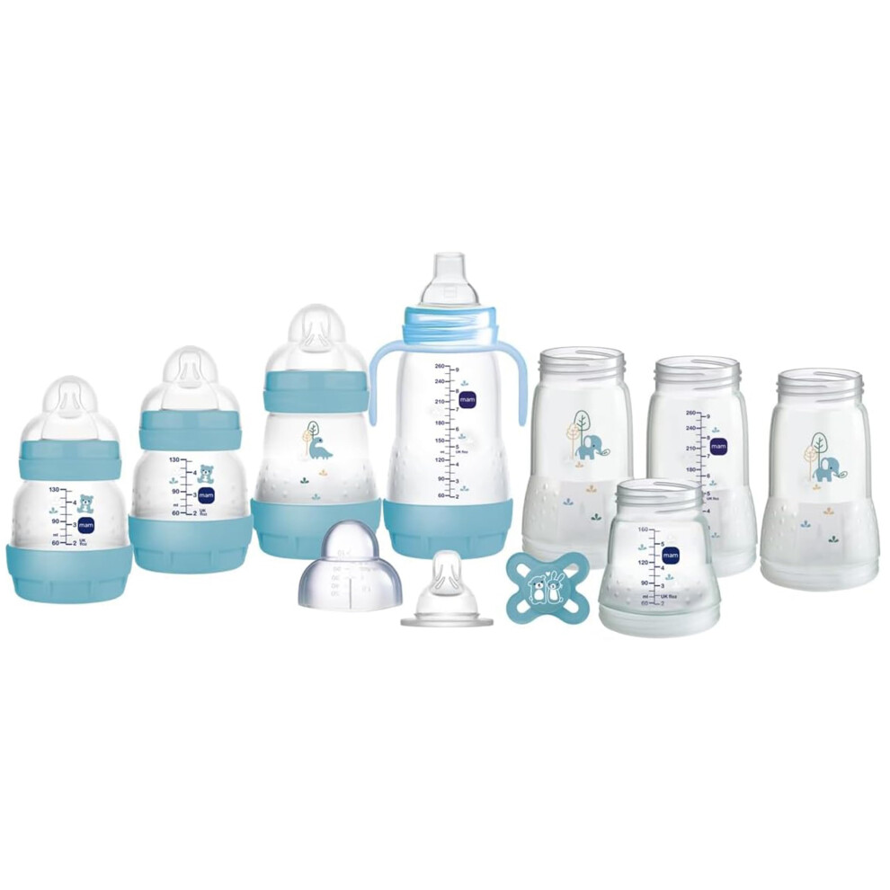 Mam Easy Start Self Sterilising Anti Colic Starter Set, Newborn Bottle Set And Soother, Newborn Essentials, Blue (Designs May Vary)
