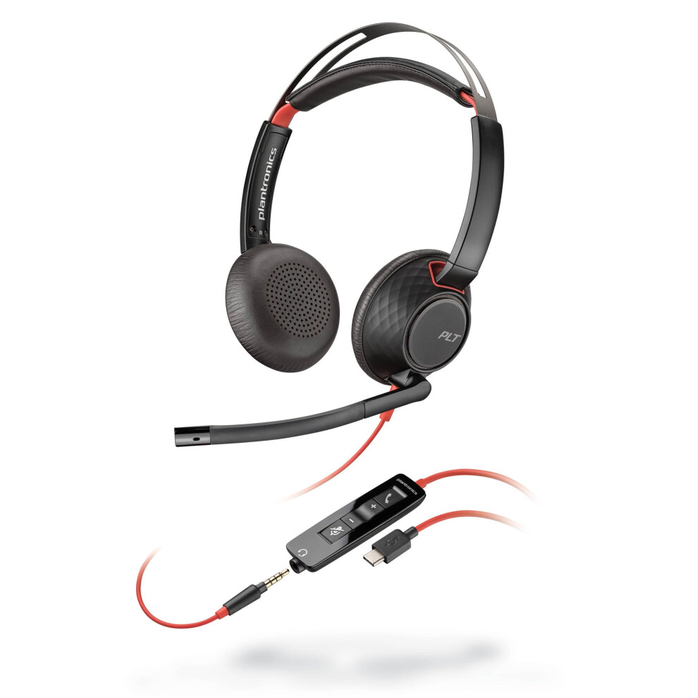 Poly Blackwire 5220 Wired Headset - Flexible Noise-Canceling Boom Mic - Ergonomic Design - Connect to PC/Mac, Mobile via USB-C, USB-A, or 3.5 mm --image-OPC-PMXWKJD-NEW
