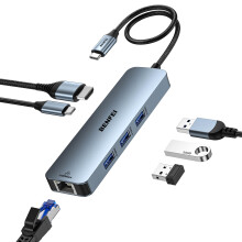 BENFEI USB C HUB 6-in-1 with HDMI(4K@60Hz), Gigabit Ethernet, 100W Power Delivery, 3*USB 3.0, Silicone Cable, Aluminum Case Compatible with iPhone 15