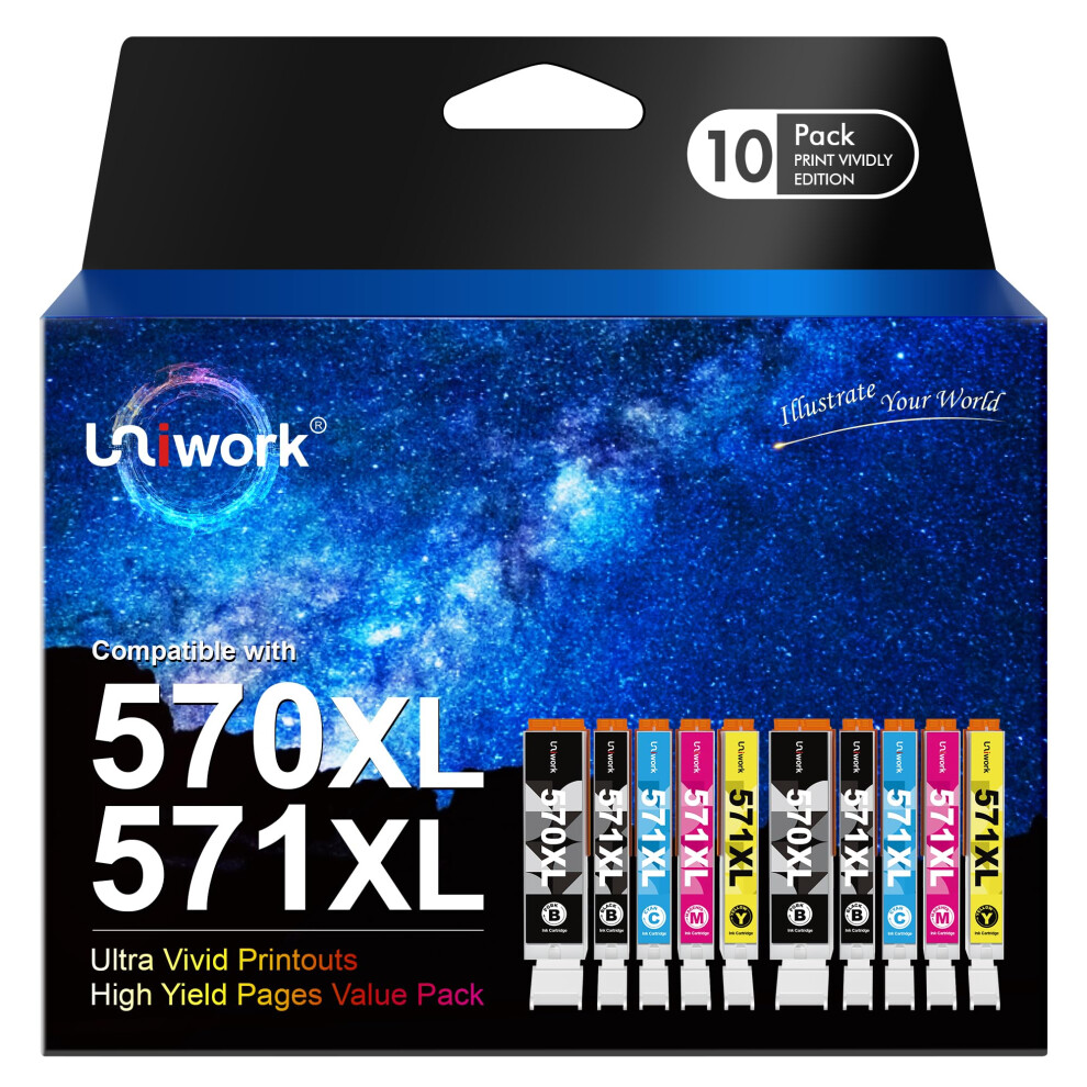 Uniwork Compatible Ink Cartridge Replacement For Canon Pgi-570Xl Cli-571Xl Compatible With Pixma Ts5050 Ts5051 Ts5055 Mg5750 Mg5751 Mg5753 Ts6050 Black/Cyan/Yellow 8000002470902