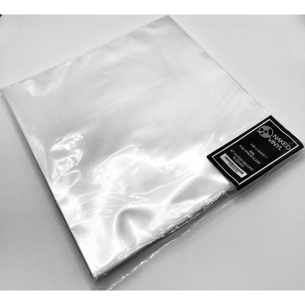 Naked Vinyl 100 X Vinyl Record Outer Sleeves 12" Lp | Glass Clear & Made From High-Density Polypropylene | 12.75" X 12.75", 3 Mil Thick | Fits Most 8000002470407