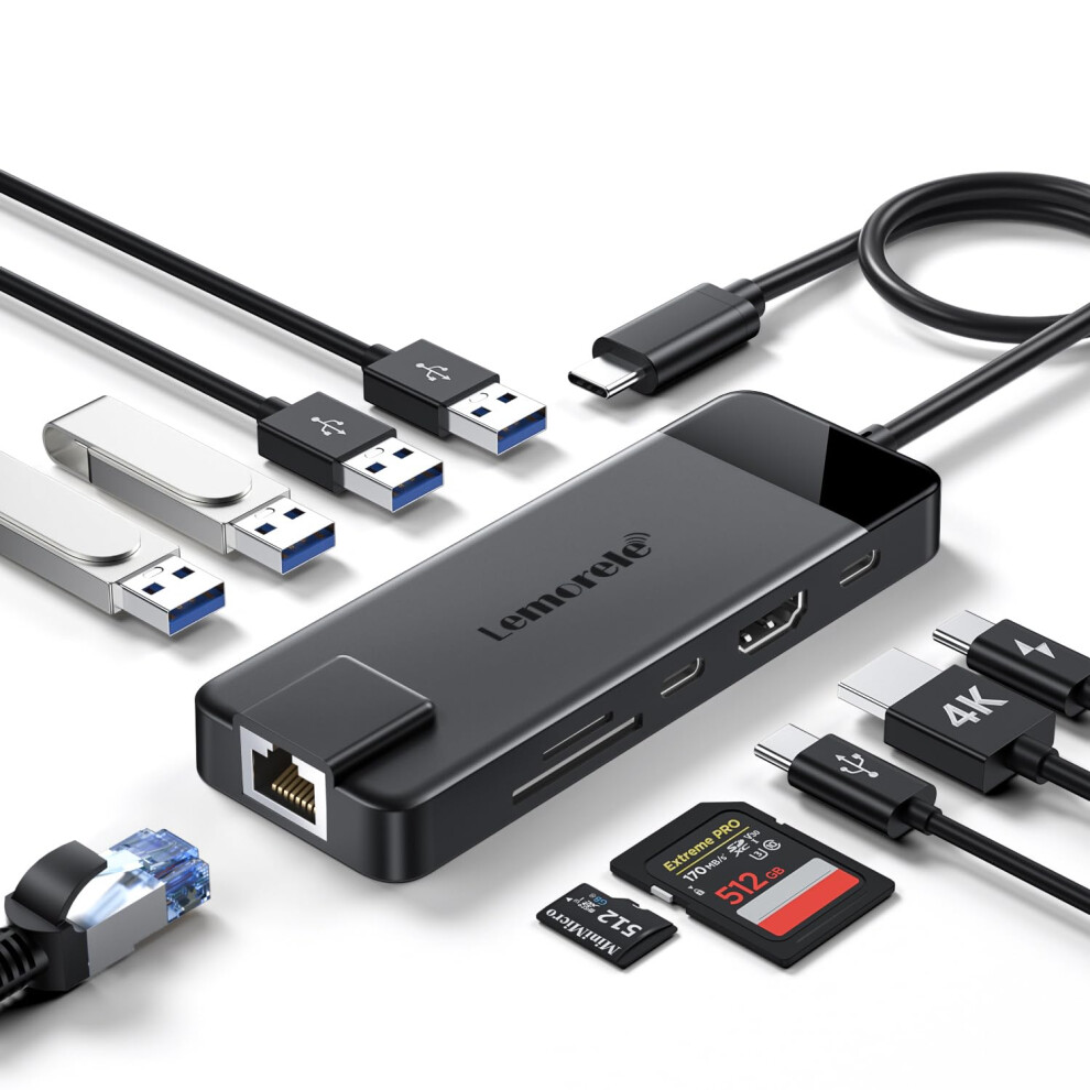 Lemorele Usb C Hub - Dock 10 In 1, Multiport Adapter With 1Gbps Ethernet,4K Hdmi, 4 3.0/2.0,Usb 3.0,Pd 100W,Sd/Tf,Usb Docking Station For Macbook 8000002469234