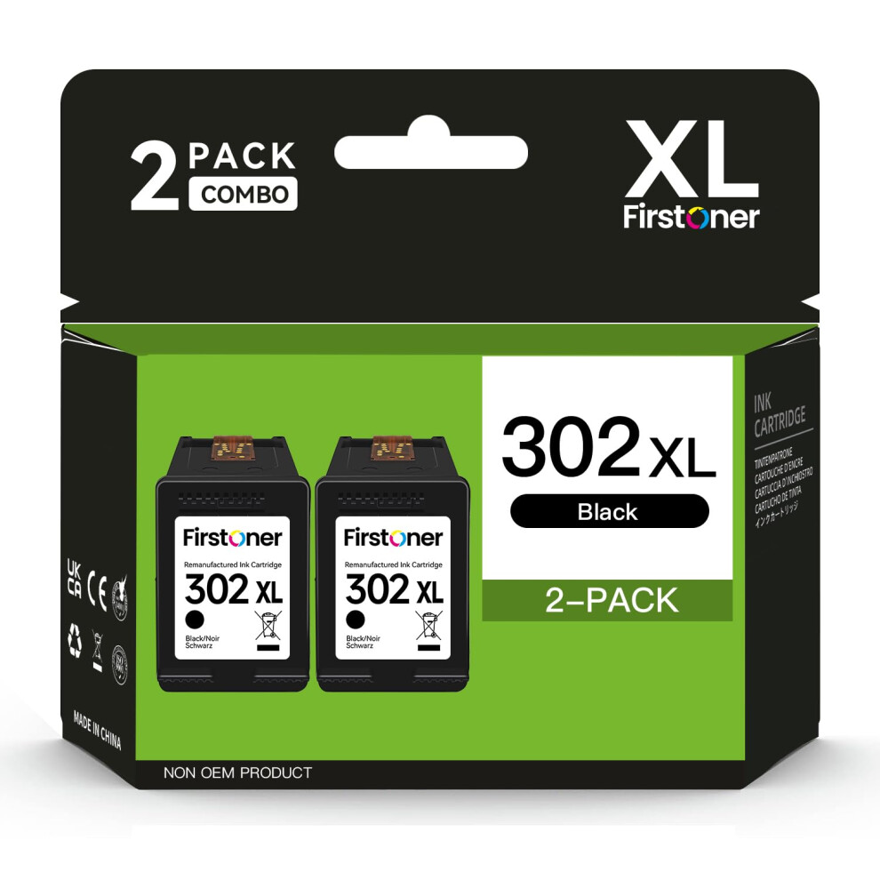 Firstoner 302XL Ink Cartridge, 302XL Replacement For Hp 302 Ink Cartridges Combo Pack For Envy 4520 4524 4527 4523 Officejet 3830 3831 3835 4650 Black 8000002472029